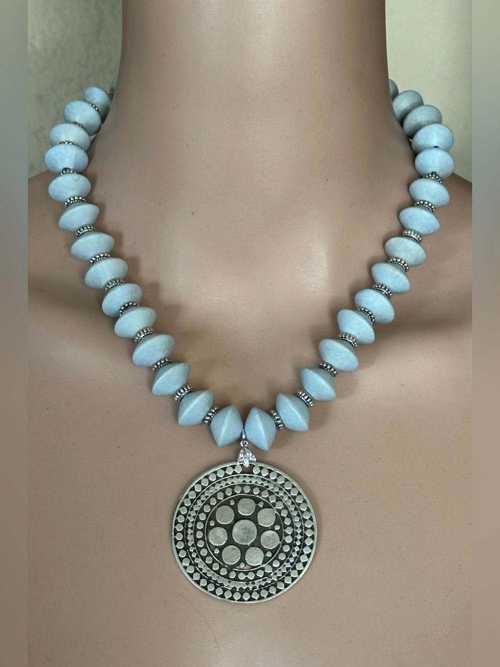 20-1/2 inch Light Blue Beaded Pendant Necklace NWOT